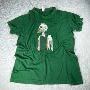Art Men’s Skeleton Green Graphic Tee Shirt Tattoo Beard Skeleton Size S